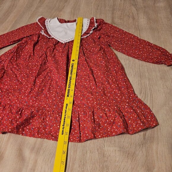 Vintage Winnie The Pooh Disney Girl Dress 6X Prairie Red  Floral Made In Usa - Picture 5 of 7